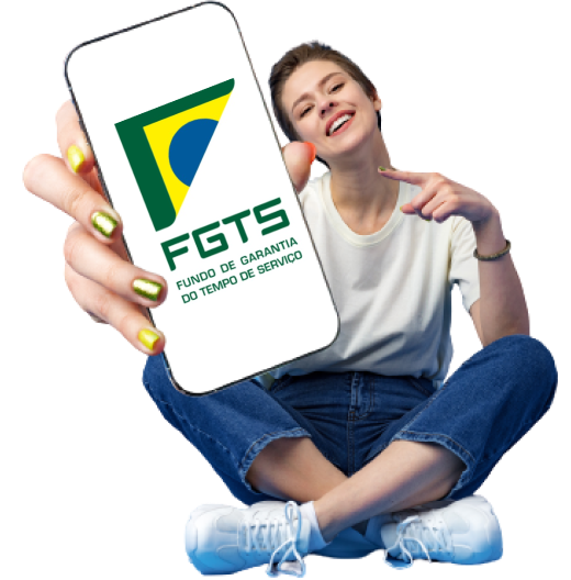 Universitária mostrando celular com consulta ao FGTS - Antecipação do Saque-Aniversário na JJBA Cred Salvador